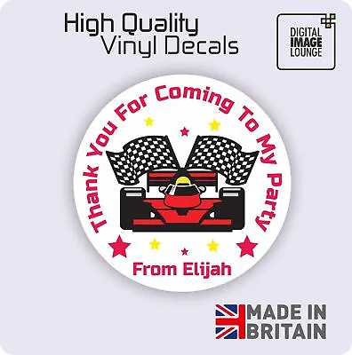 Racing Car Flag Party Bag Stickers - Birthday - Personalised - Thank You - F1 • £3.55