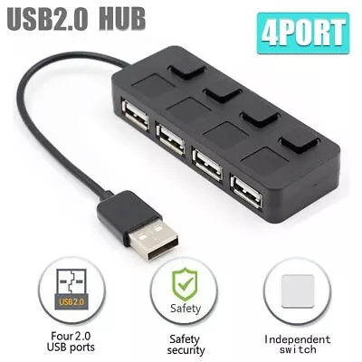 4 Port USB 2.0 With ON/OFF Switch Compact USB Multi Hub Expansion Splitter • $6.83
