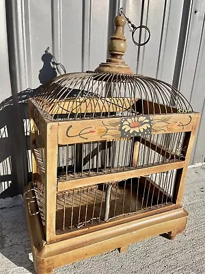 Vintage Hand Painted Metal Wire Bird Cage Accent Decoration NL • $80