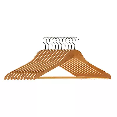 Set Of 10 Wooden Clothes Hangers Suits Trousers Jumpers Wardrobe Organiser • £17.99