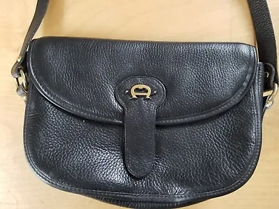 Etienne Aigner Black Leather Shoulder Handbag Purse Medium Compartments X45* • $15