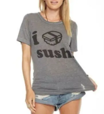 CHASER DESIGNER SOLD OUT I LOVE SUSHI T Shirt Top Gray Medium M BLOGGER • $38