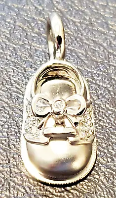 Aaron Basha 18k White Gold Diamond Studded Baby Shoe Pendant -Near Mint Free Shp • $1350