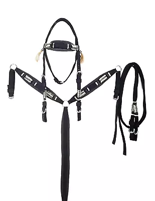 D.A. Brand COB Black Poly Bridle Set Neoprene Padding And Braided Rawhide Trim • $40