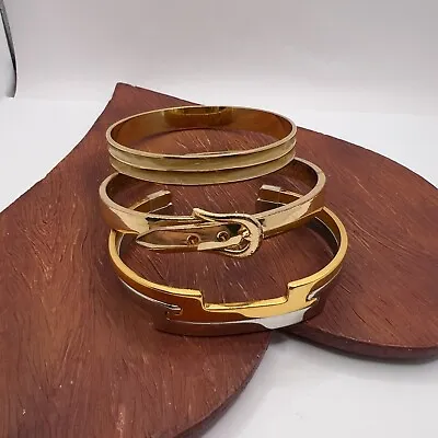 Three Vintage Gold Tone Cuff Bracelet Lot • $15