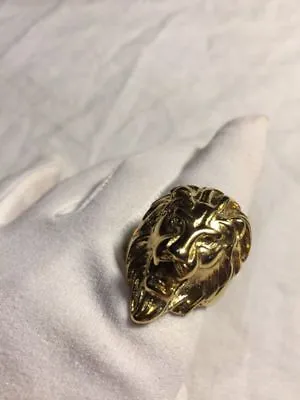 Vintage Golden Stainless Steel Lion Head Crest Size 9.5 Men's Leo Ring • $45