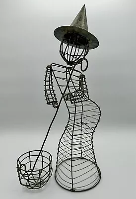 VTG Art Metal Wire WITCH Broom Cauldron Spooky Sculpture Kitschy Halloween • $20