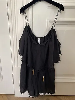BNWT Zimmermann Noir Scallop Silk Playsuit With Gold Ties Size 2 Rrp $330 • $99.99