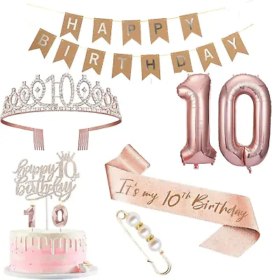 9PCS Rose Gold 10Th Birthday Women'S Decorations Including 10Th Birthday Cake To • £13.62