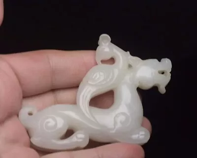  Antique Nephrite Celadon- Hetain Old Jade Dragon&phoenix Statue Qing Dynasty • $199.99