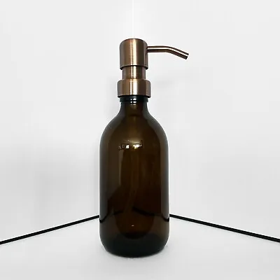 £5.50 • Buy 300ML Amber Glass Bottle With Rose Gold Dispenser Pump | Soap/Shower Gel/Shampoo