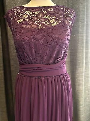 Jolie Moi Crochet Lace Bodice Ladies Dress - 12 - Dark Purple - Sleeveless • £6