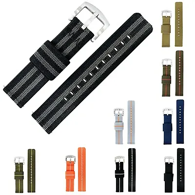 Watch Strap Elastic Nylon Band Two Piece Quick Release 18mm 20mm 22mm UK • £9.95