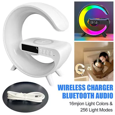 RGB Atmosphere Lamp Wireless Charger Bluetooth Speaker Alarm Clock Rechargeable • £16.90
