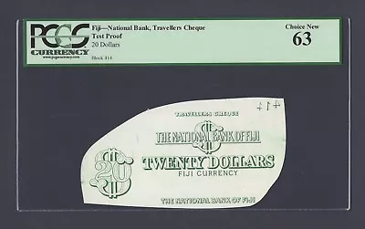 Fiji- National Bank - Travellers Cheque 20 Dollars Test Proof Vignette UNC • $199.99