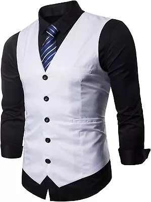 Mens Formal Business Suit Vest With Blue Striped Necktie • $47.13
