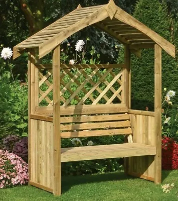 Rowlinson Salisbury Wood Traditional Arbour Trellis Wooden Bench Garden Seat  • £319.94