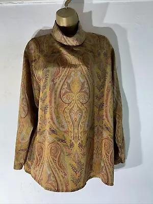 Womens Vintage Jaeger 38” Brown Mix Paisley Pattern Long Sleeve Shirt Blouse • £19.99