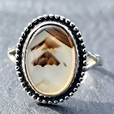 Beautiful Americana Montana Moss Agate Sterling Silver Ladies Ring Sz 8 • $85