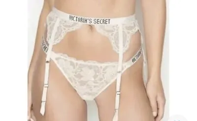 Victoria's Secret Very Sexy White Lace Shine Strap Bridal Garter Belt Sz M/L • $5
