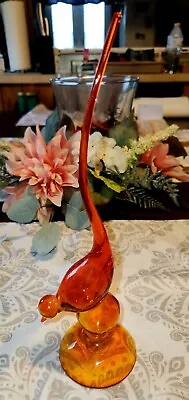 Vintage Viking Glass Epic Long Tail Bird Persimmon Amberina XL-Tail 12.5  • $53