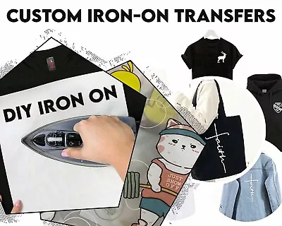 Personalised Iron On Heat Transfers T-shirt Garments Custom Design Photo & Text • £4.99