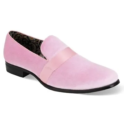 Mens Light Pink Velvet Formal Dress Loafers Shoes W/ Ribbon After Midnight 6660 • $84.99