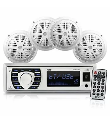 Pyle Bluetooth Marine Stereo Receiver And 4x 6.5” Waterproof Speakers (White) • $69