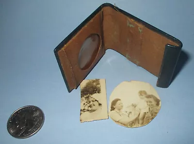 Vintage 2” Miniature Match + Photo Dispenser Holder Leather With Photographs • $12