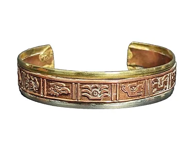 Vintage Copper Brass Silver Tone Cuff Bracelet Mixed Metals Mexico • $20.98
