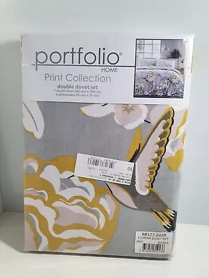 Portfolio 'Florida' Double Duvet Set With 2 Pillow Cases - Birds Flowers Grey • £17.50