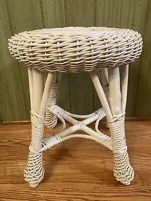 Mid-Century Wicker Rattan Vanity Stool Seat Ottoman Table Plant Stand Vintage 18 • $52