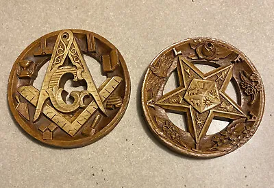 Vintage Masonic Freemason Order Of The Eastern Star Wood Round Wall Plaques Lot • $49.99