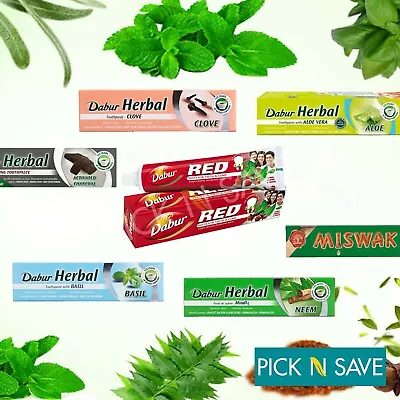 Dabur Herbal Toothpaste - 100% Natural -  Ayurvedic Toothpaste - ALL VAERITEY • £6.97