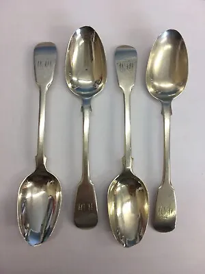 Antique Solid Silver Set Of 4 14cm Spoons Engraved WW 1828 William Chawner II • £99