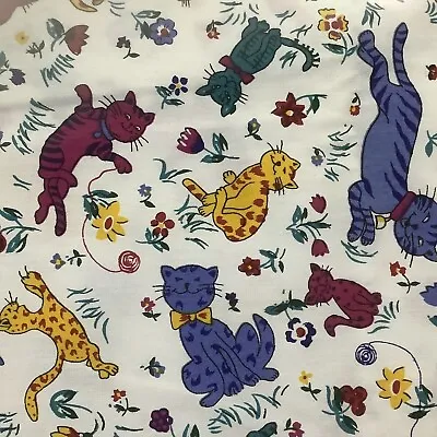 Vintage Cotton Fabric Tumbling Cats Kitties Flowers Sew Quilt Craft • $12.99