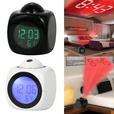 LED Projection Alarm Clock Digital LCD Display Voice Talking Weather Snooze TD • £10.18