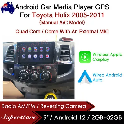$399.95 • Buy 9” CarPlay Android 12 Auto Car Stereo GPS Head Unit For Toyota Hilux 2005-2011
