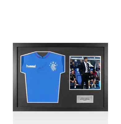 £214.99 • Buy Framed Steven Gerrard Signed Rangers Shirt, 2018-2019 - Panoramic Compact