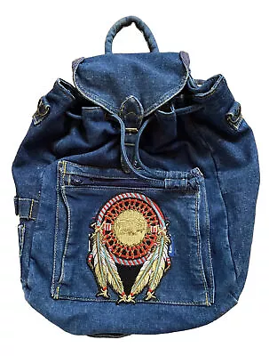 Vintage Denim Backpack Festival Pack Buffalo / Dreamcatcher Patch 90's Concert • $41.95