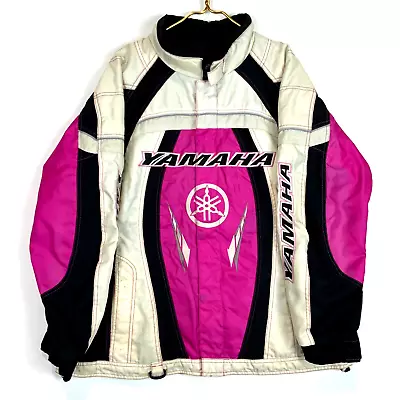 Vintage Yamaha Women's Snowmobile Racing Shell Bomber Jacket Size 12 Pink • $55.24