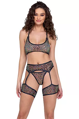 Roma Sequin Fishnet Garter Belt W/ Attached Leg Strap Adult Women Clothing 6230 • $19.28