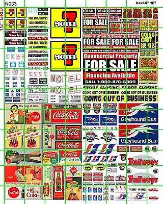 N033 N Scale Dave's Decals Budget Motel Bus Depot For Sale Business Soda Signs • $8.59