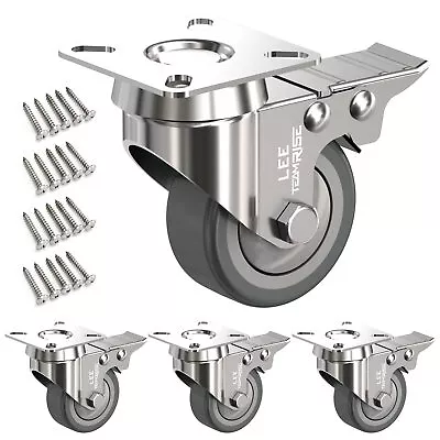 2  Caster Wheels Set Of 4 Heavy Duty Plate Casters With Brake 2 Inch Dual Loc... • $26.28