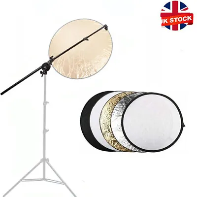 174cm Collapsible Studio Arm Grip Light Stand Reflector Holder+110cm Reflector • £21.99