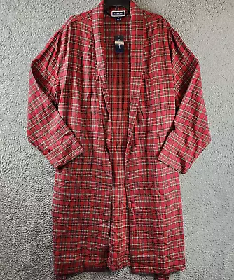 CLUB ROOM Plaid Plush Flannel Robe Men's S/M Red/Navy Tie Belt Long Sleeve • $13