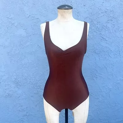 Vintage Gilda Shiny High Cut Leotard Brown Dance Bodysuit Medium • $26