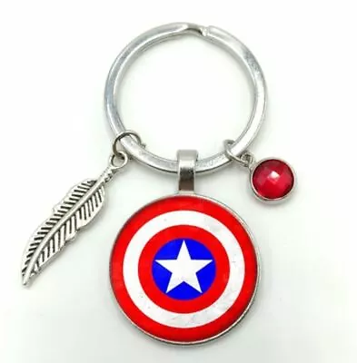 CAPTAIN AMERICA Shield Logo Key Chain Ring Fob Pendant Car Home Office Present** • £2.89