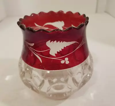 £12.56 • Buy Vintage VASE 4  CRANBERRY Red Etched Glass