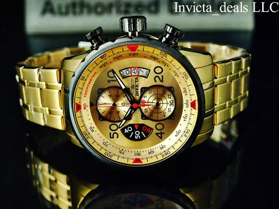 Invicta Men's 48mm AVIATOR Chronograph GOLD DIAL Gold Tone Stainless Steel Watch • $79.99